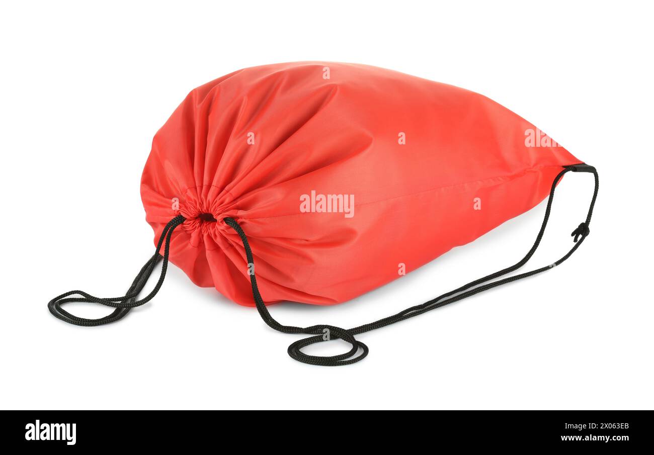 One red drawstring bag isolated on white Stock Photo