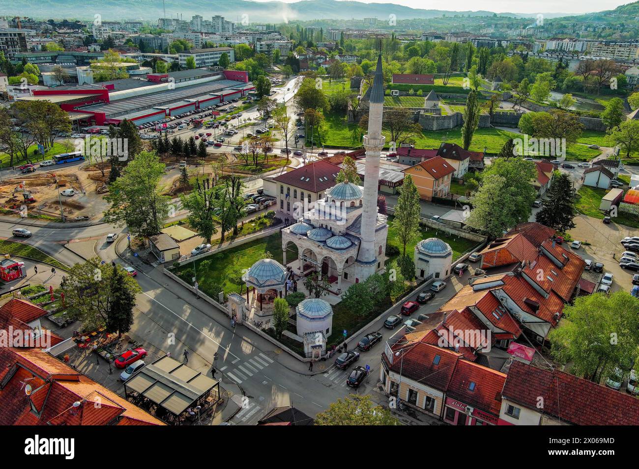 Aerial view of Ferhadija mosque in Banja Luka, Bosnia and Herzegovina on April 10, 2024. Photo: Dejan Rakita/PIXSELL Credit: Pixsell/Alamy Live News Stock Photo