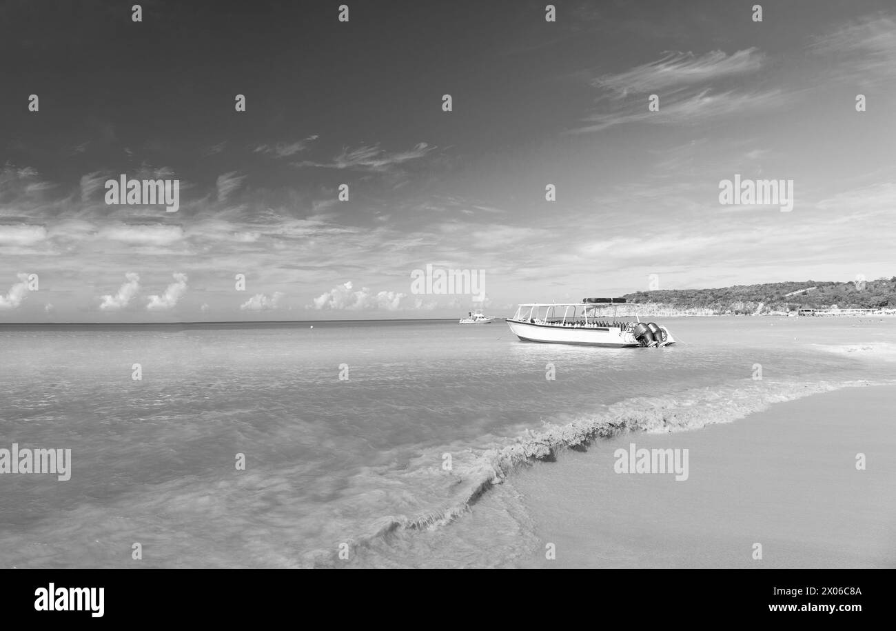 summer vacation boat, copy space. summer vacation boat at seascape. Stock Photo