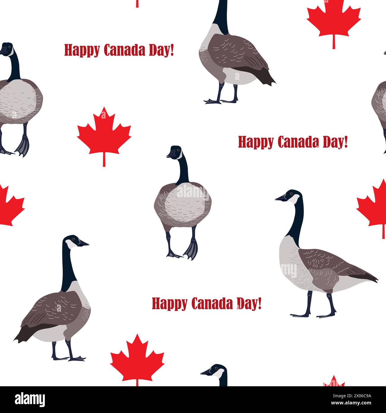 Red maple leaves and Canadian geese on white background. Canada Day ...