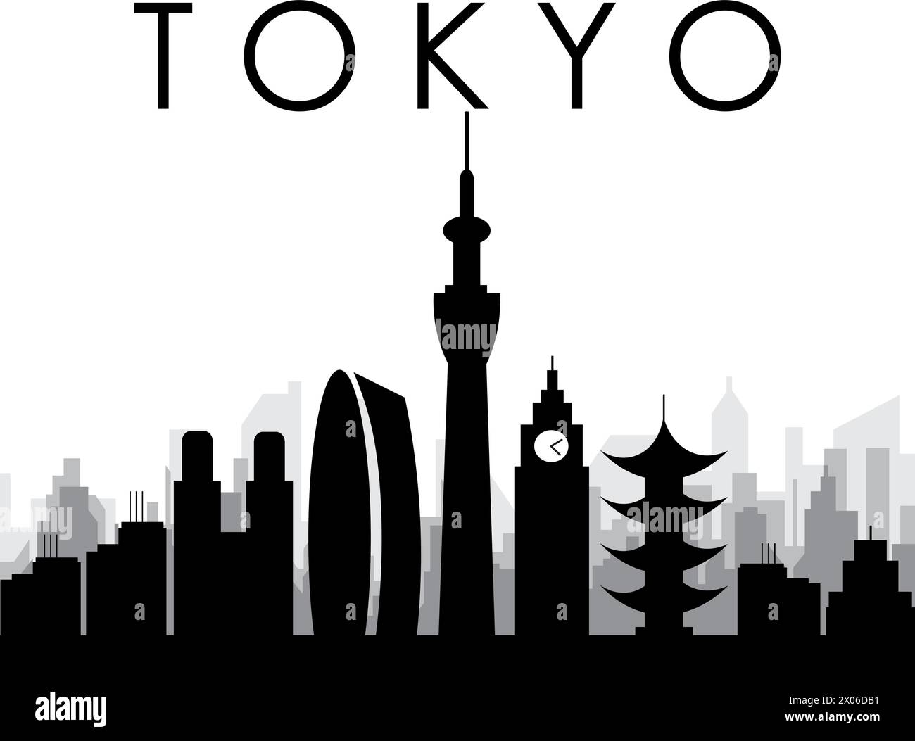 Cityscape skyline panorama of TOKYO, JAPAN Stock Vector