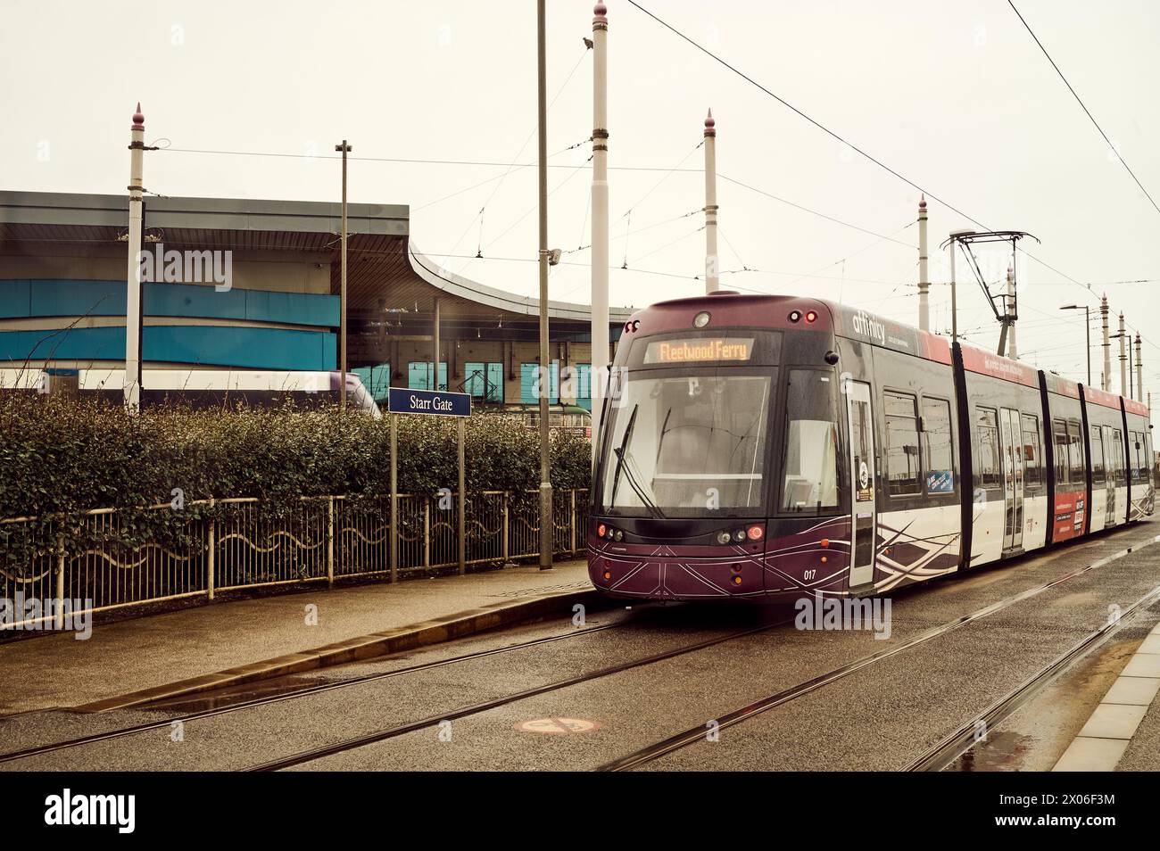 Stationary tram at Starr Gate,Blackpool Stock Photo Alamy
