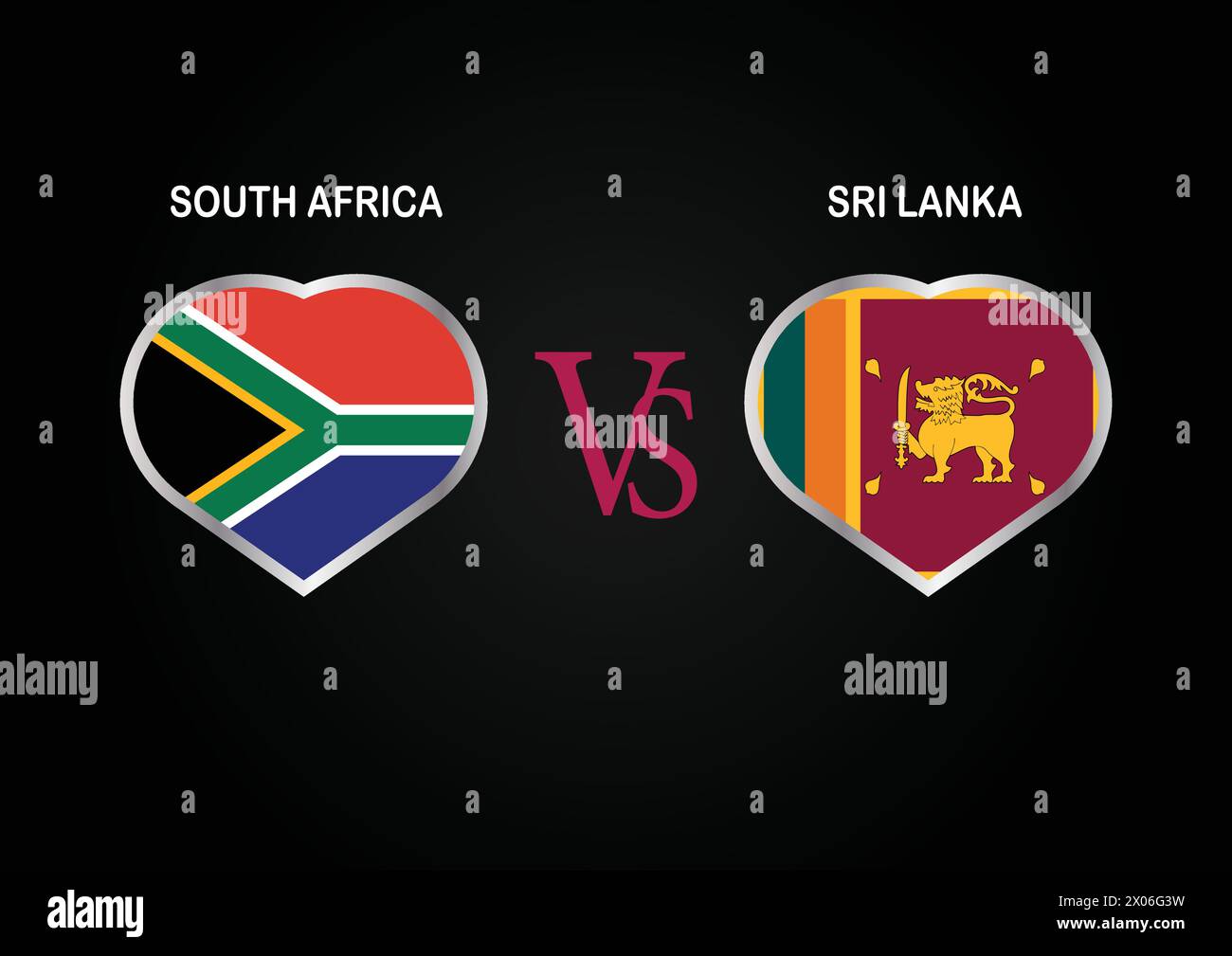 South Africa VS  Sri Lanka, Cricket Match concept with creative illustration of participant countries flag Batsman and Hearts isolated on black Stock Vector