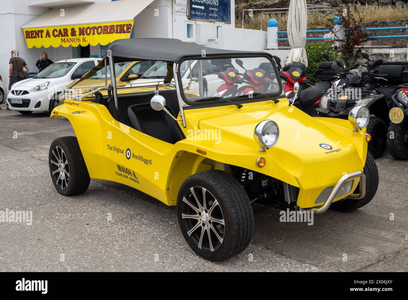 Nisyros, Greece - May 10, 2023: Beach Buggy ready for rent in a local rental company on the island of Nisyros. Greece Stock Photo