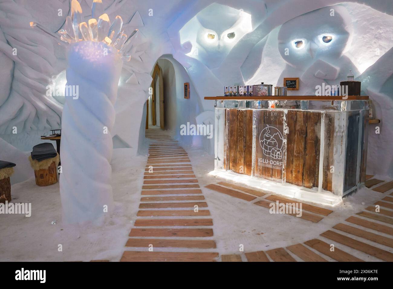 Ice Bar Interior with IGLU DORF Logo, Zermatt Ski Resort Stock Photo ...