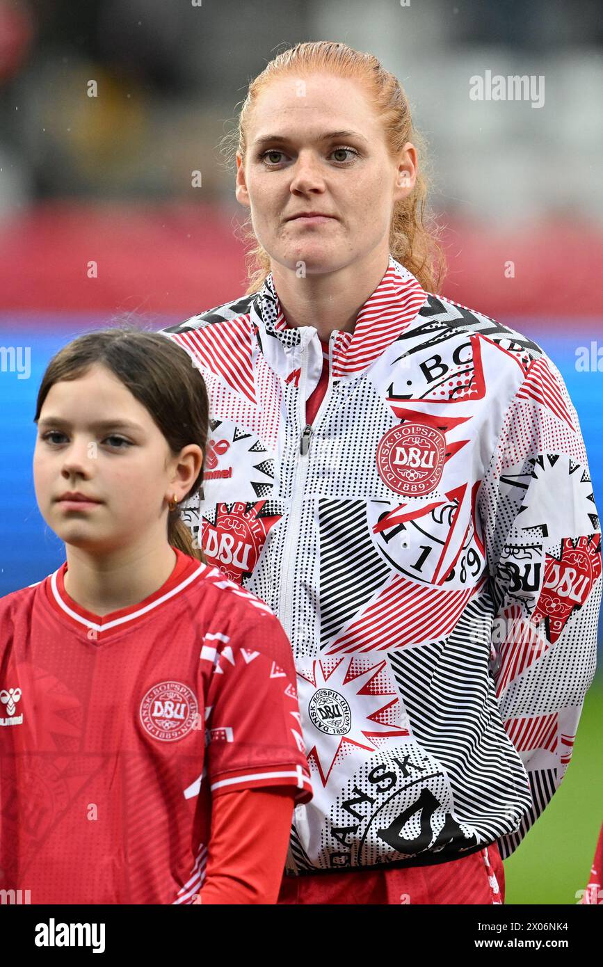 Viborg, Denmark. 09th Apr, 2024. Stine Ballisager (3) of Denmark pictured during a soccer game between the national women teams of Denmark and Belgium, called the Red Flames on the second matchday in Group A2 in the league stage of the 2023-24 UEFA Women's European Qualifiers competition, on Tuesday 9 April 2024 in Viborg, Denmark . Credit: sportpix/Alamy Live News Stock Photo