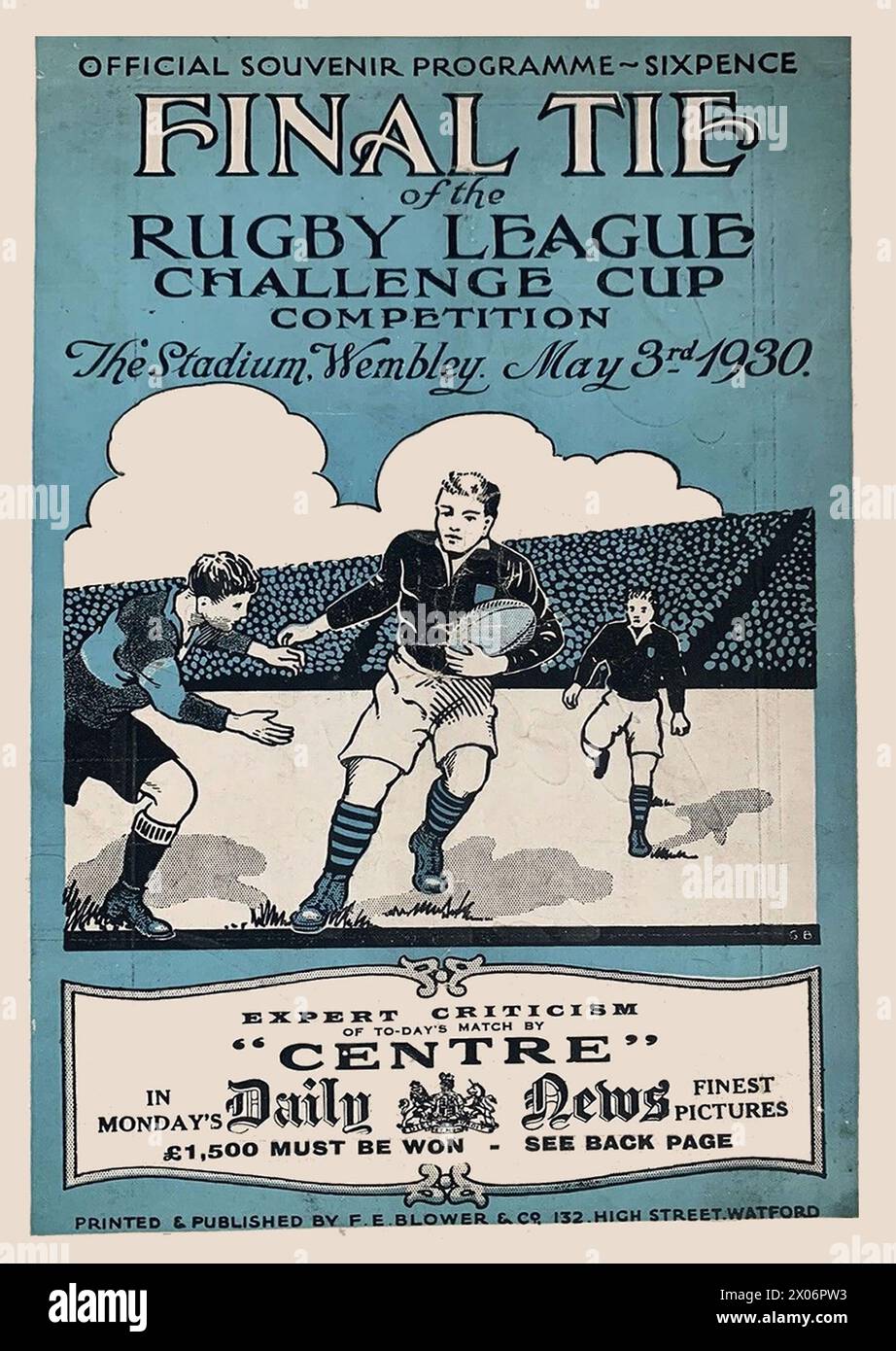 1930 Rugby League Challenge Cup Final Programme, Widnes vs St Helens at Wembley Stadium Stock Photo