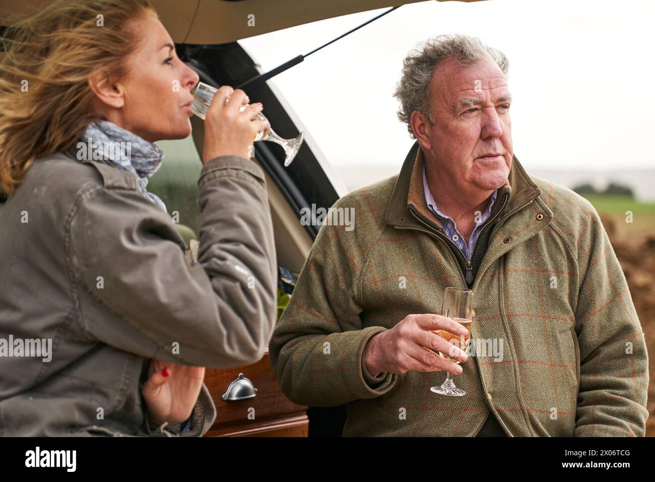 Jeremy Clarkson and his girlfriend Lisa Hogan. Clarkson's Farm Stock Photo