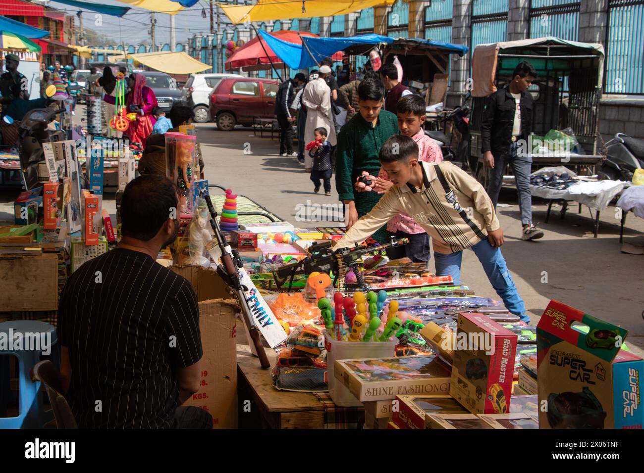 April 10, 2024, Srinagar, Jammu And Kashmir, India A vendor sells toys
