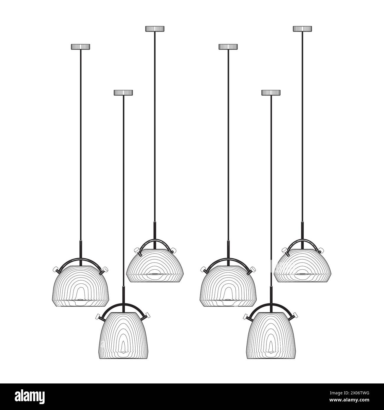 Contour of Hanging ceiling lamps. Set Object isolated. Vector illustration. Stock Vector
