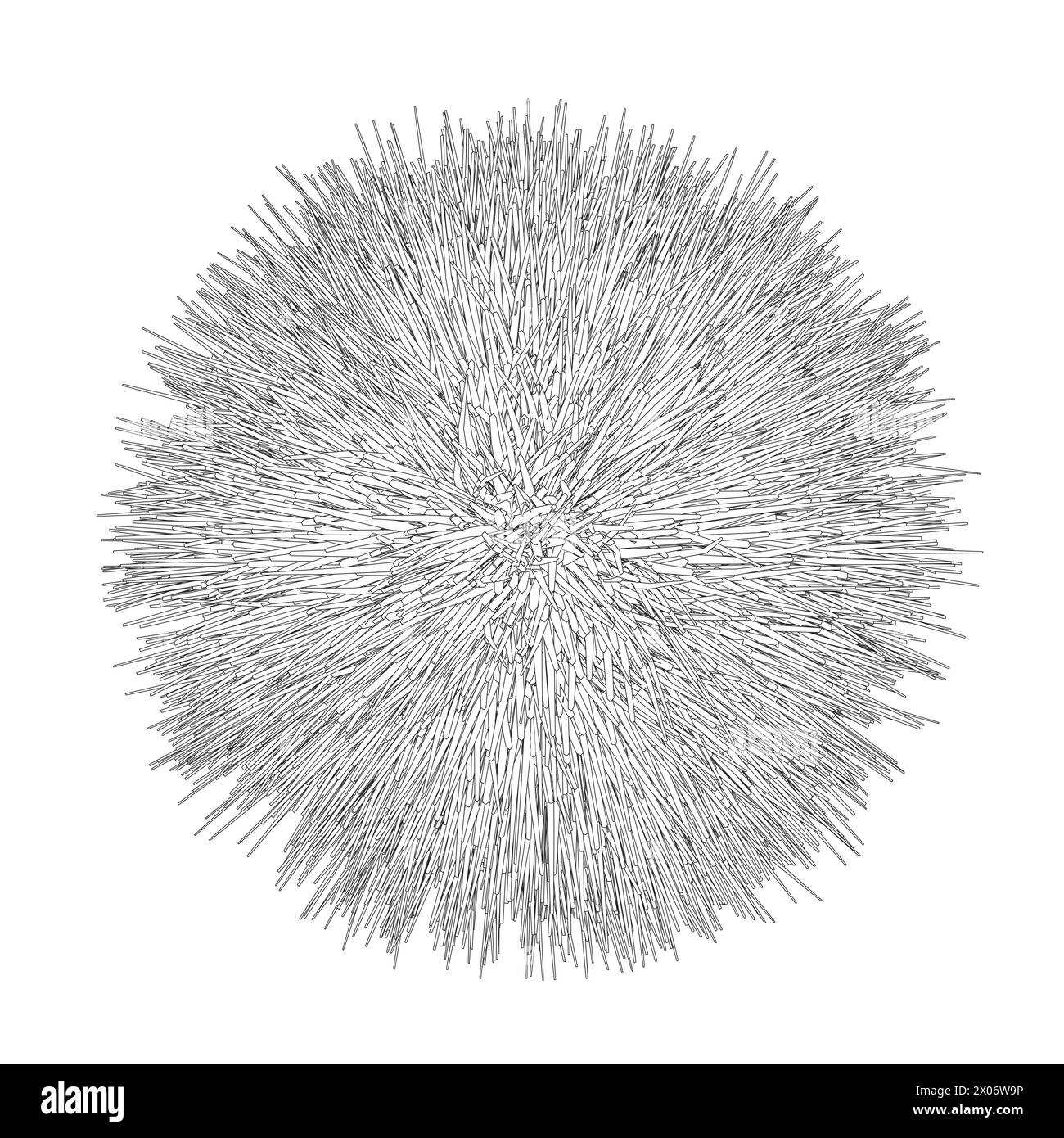 Contour fluffy pompon. Outline fur pompon. 3D sphere. Black and white color. Stock vector illustration on white isolated background. Vector fur sphere Stock Vector
