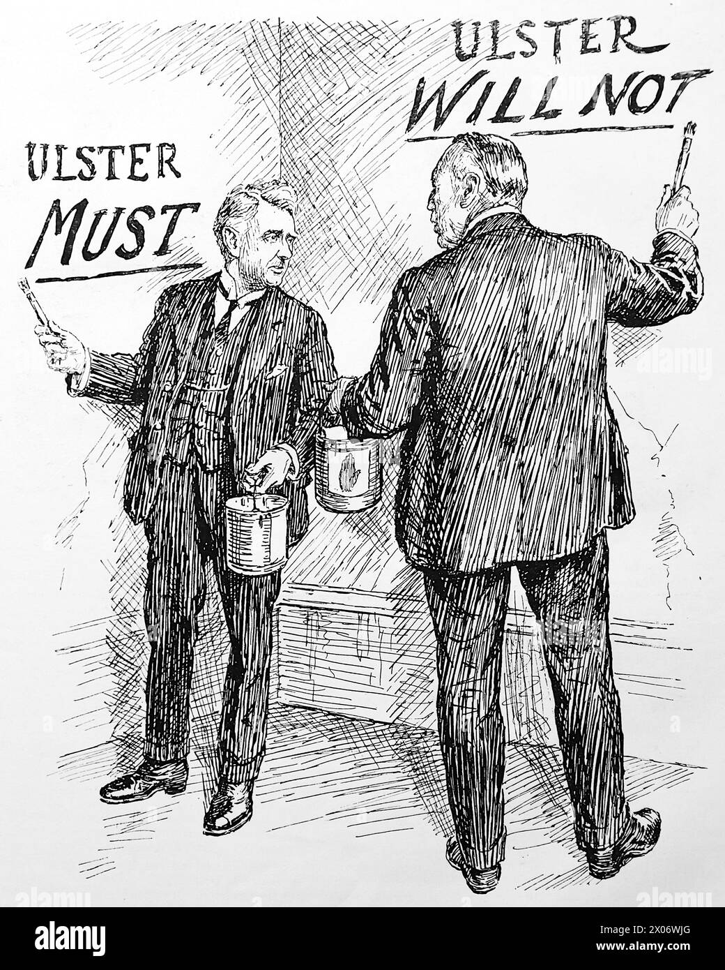 Something in Common, unattributed, 24 September 1924, referring to President Cosgrave of the Irish Free State and Sir James Craig and the disputed Ulster in Northern Ireland. Photograph from a line drawing originally printed in the Punch and London Charivari periodical in 1924. This is a good example of the skilful artists and the humour and satire of the time. Stock Photo