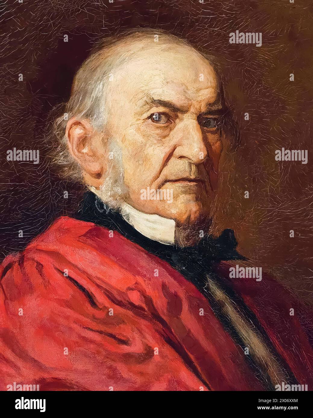 William Gladstone (William Ewart Gladstone, 1809-1898), Liberal politician and four times Prime Minister of the United Kingdom 1868-1874, 1880-1885, Feb-Jul 1886, and 1892-1894, portrait painting in oil on canvas by C.H. Thompson after Sir John Everett Millais, 1884-1894 Stock Photo