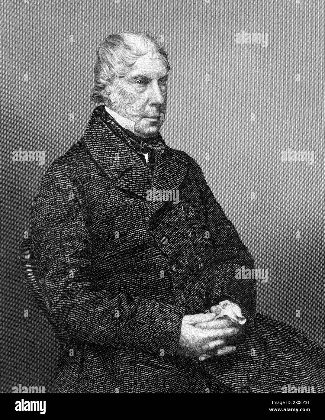 George Hamilton-Gordon, 4th Earl of Aberdeen (1784-1860), styled 'Lord Haddo', Prime Minister of the United Kingdom 1852-1855, steel portrait engraving by Daniel John Pound after a John Jabez Edwin Mayall photograph, circa 1860 Stock Photo