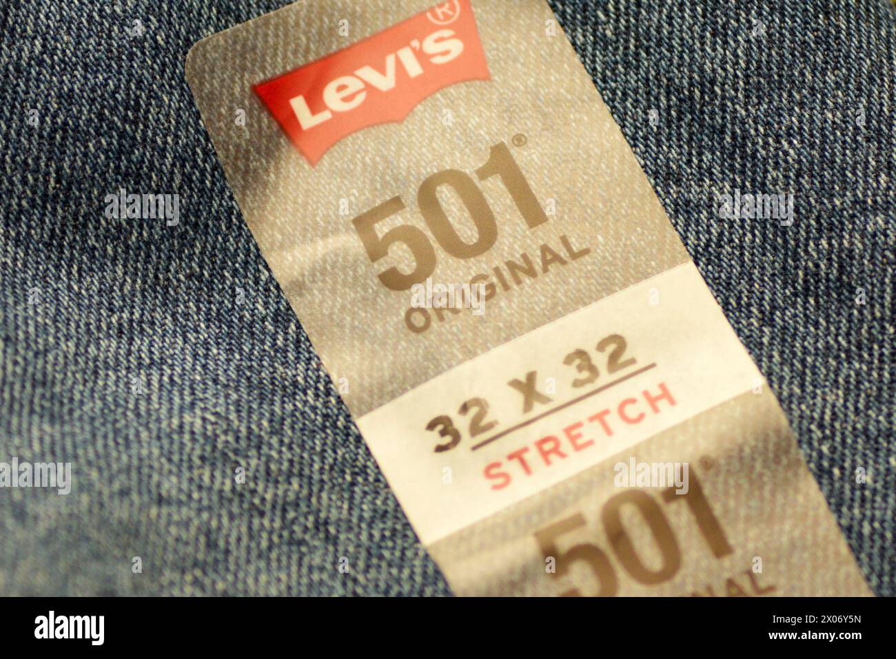 Levi's 501 original stretch jeans size 32 label Stock Photo