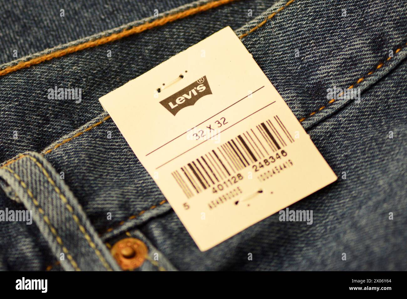 Levi's jeans size 32 paper label Stock Photo