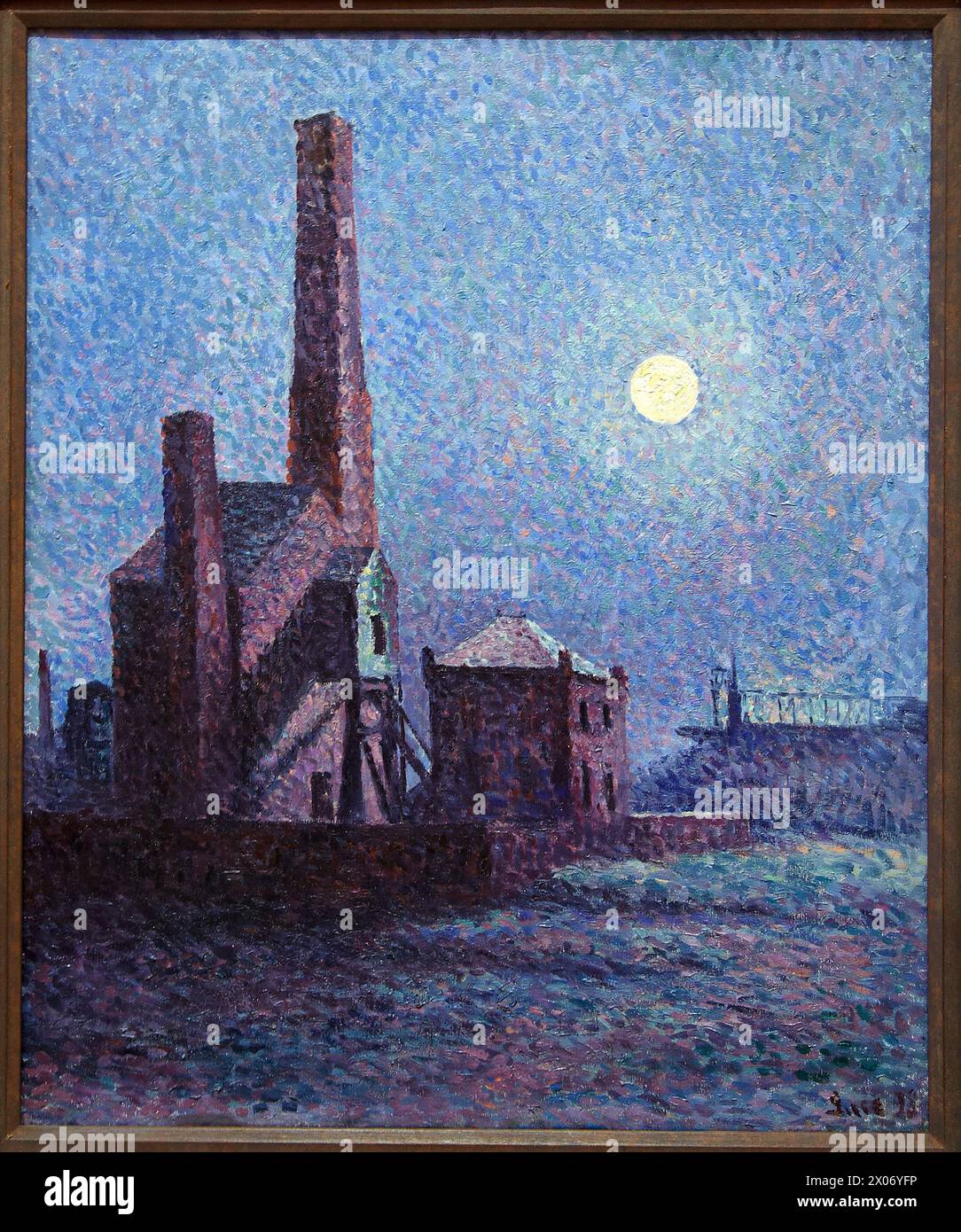 'Factory in the Moonlight', 1898, Maximilien Luce, Thyssen Bornemisza Museum, Madrid, Spain Stock Photo
