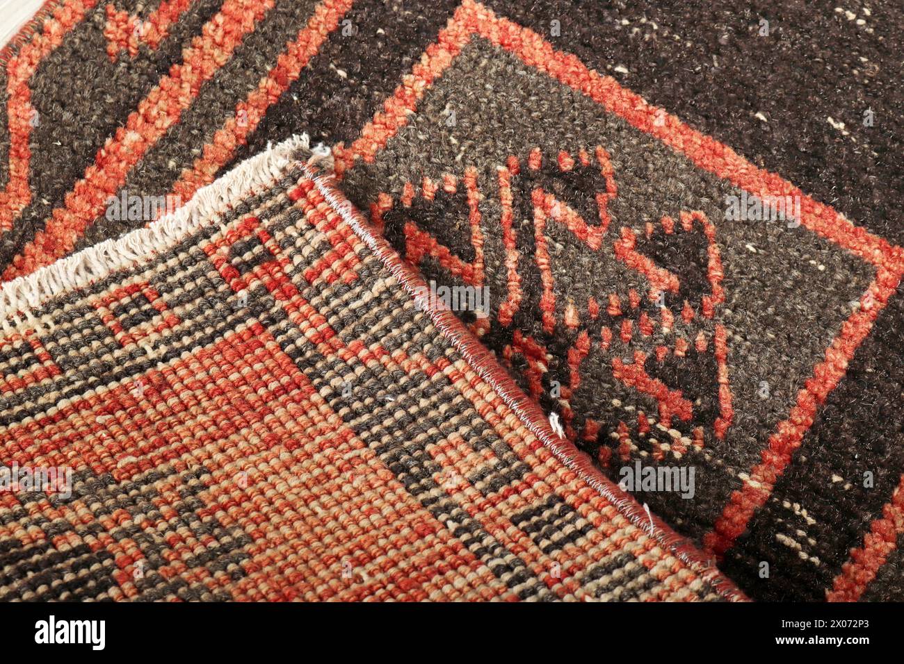 Textures and patterns in color from woven carpets Stock Photo