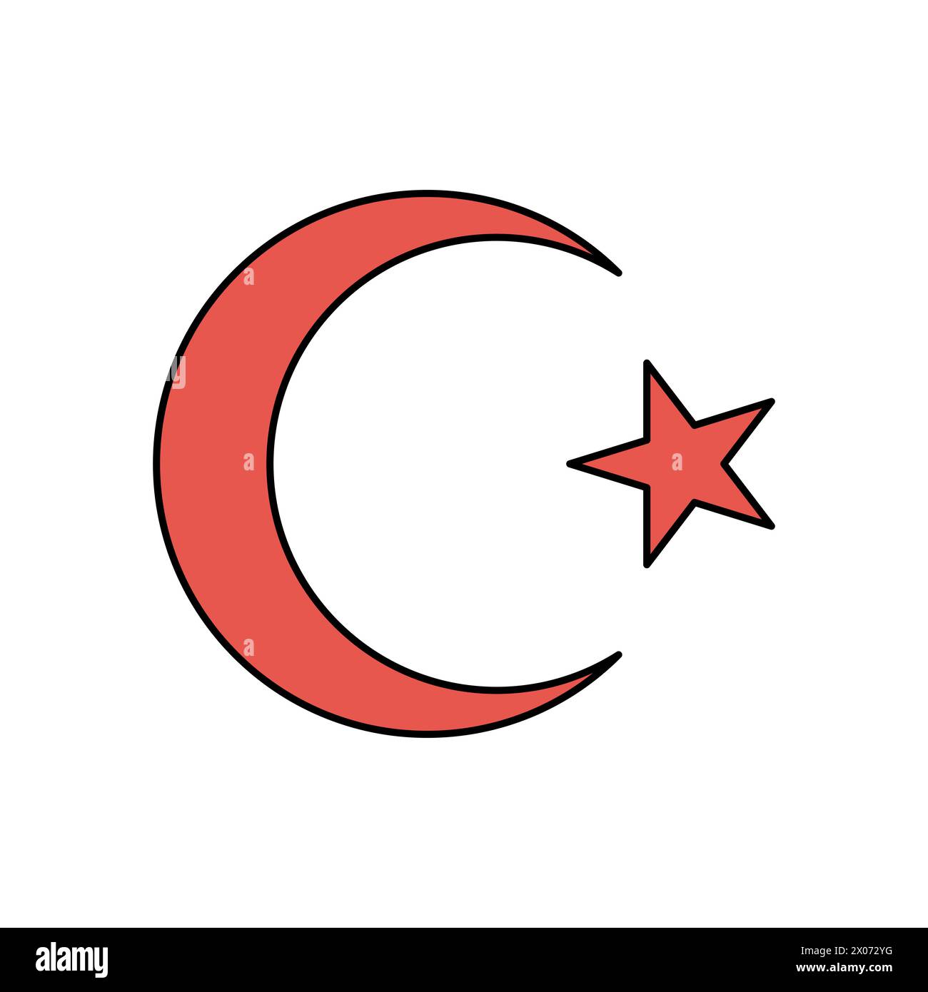 Turkish flag symbol - star and crescent. Vector illustration isolated on white. Stock Vector