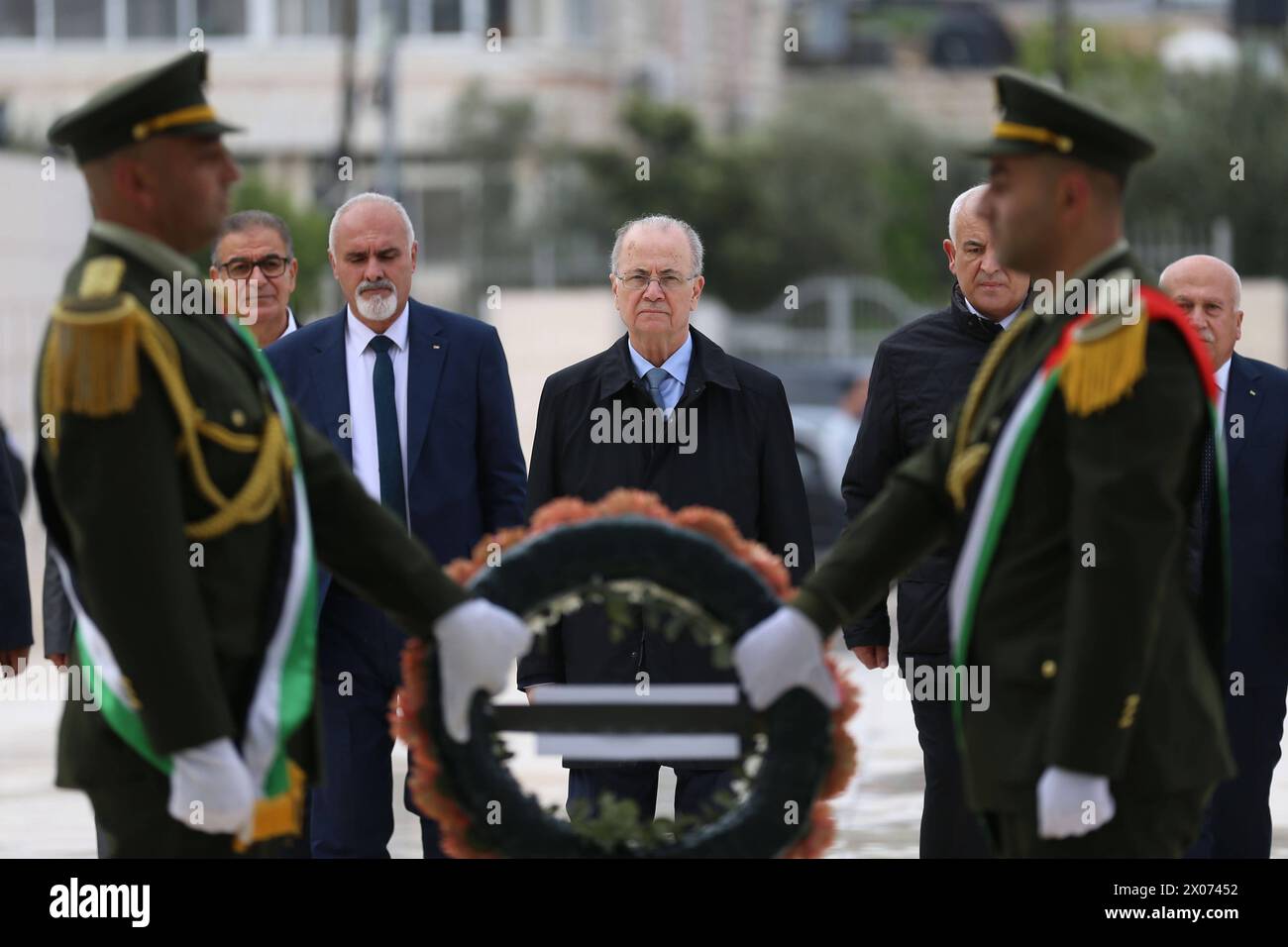 Palestinian Prime Minister Muhammad Mustafa lays a wreath on the tomb ...