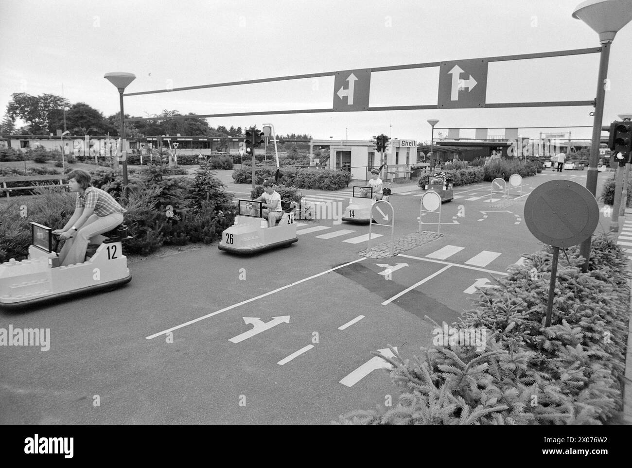 Current 30 - 6 - 1973: Playland for young and oldLegoland is a mini-kingdom that lives only on tourism. Last year, this fantasy world near Billund in Denmark was visited by no less than 777,000 enthusiastic people – young and old. The peak visit in one day is 20,000 people. Legoland is an adventure world for children, but it still attracts more adults. Last year, fully 70 per cent of the visitors were adults.  Legoland has its own traffic school for school-age children. The children drive around a city with regular traffic problems and are told through loudspeakers about mistakes they make.  P Stock Photo
