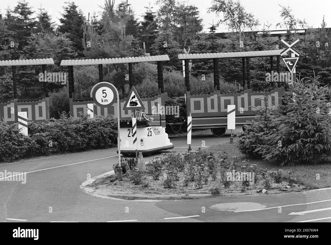 Current 30 - 6 - 1973: Playland for young and oldLegoland is a mini-kingdom that lives only on tourism. Last year, this fantasy world near Billund in Denmark was visited by no less than 777,000 enthusiastic people – young and old. The peak visit in one day is 20,000 people. Legoland is an adventure world for children, but it still attracts more adults. Last year, fully 70 per cent of the visitors were adults.  Legoland has its own traffic school for school-age children. The children drive around a city with regular traffic problems and are told through loudspeakers about mistakes they make.  P Stock Photo
