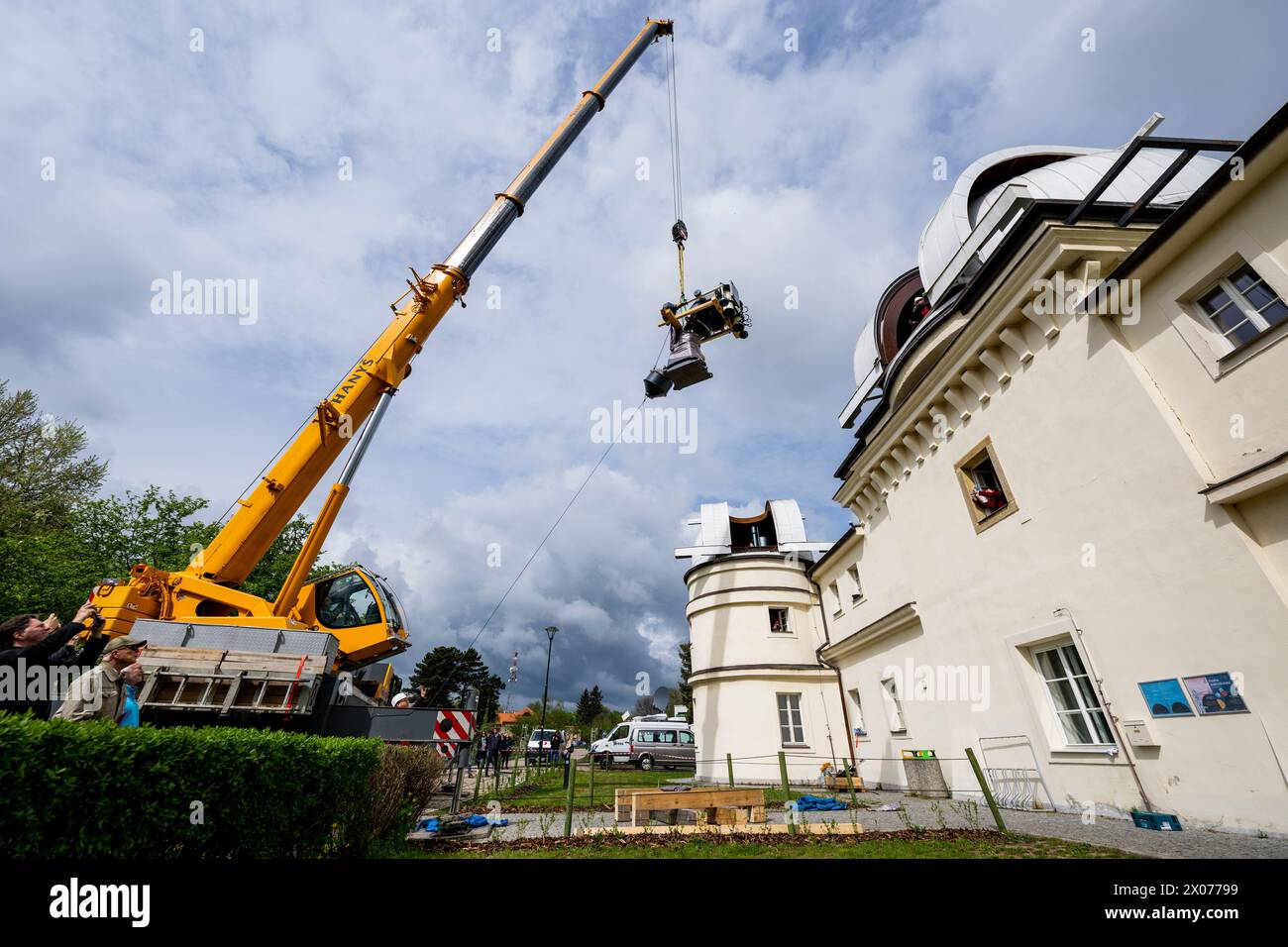 Prague, Czech Republic. 10th Apr, 2024. The largest telescope of the Stefanik Observatory was reinstalled in the dome of the observatory, which has undergone renovation, in Prague, Czech Republic, April 10, 2024. Credit: Ondrej Deml/CTK Photo/Alamy Live News Stock Photo