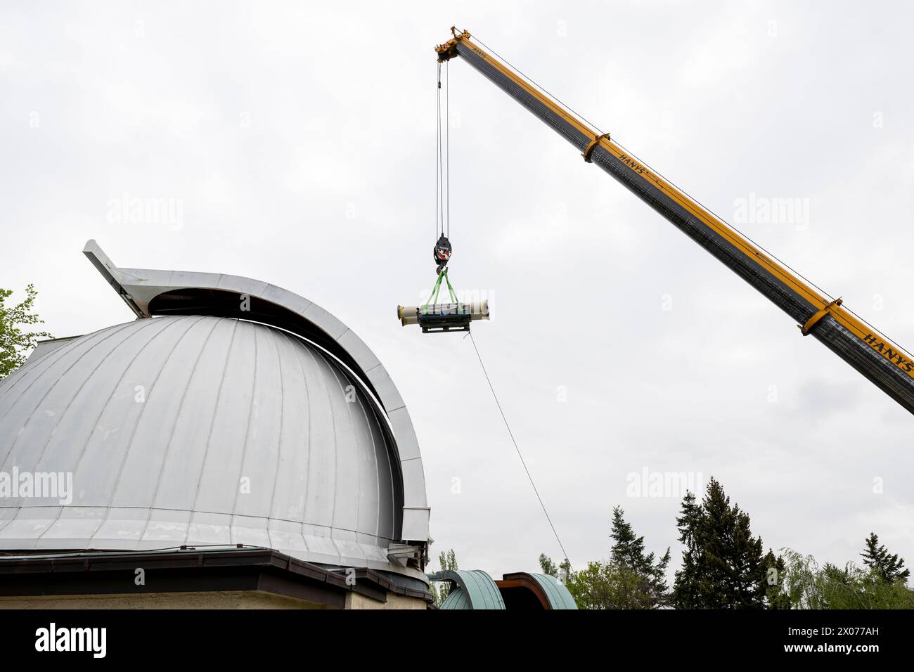 Prague, Czech Republic. 10th Apr, 2024. The largest telescope of the Stefanik Observatory was reinstalled in the dome of the observatory, which has undergone renovation, in Prague, Czech Republic, April 10, 2024. Credit: Ondrej Deml/CTK Photo/Alamy Live News Stock Photo