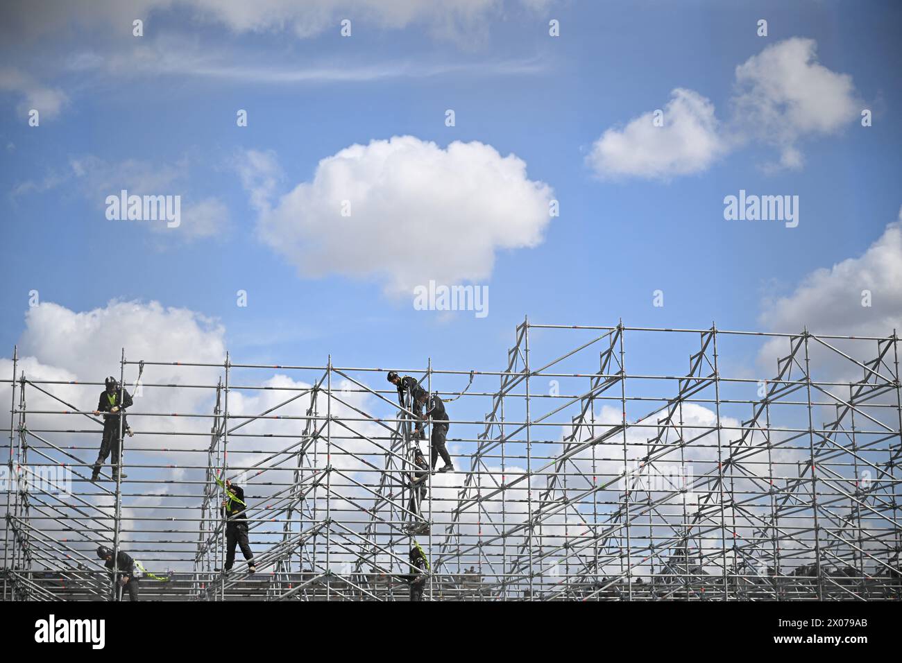 Construction work on the La Concorde urban park for the Olympic Games in Place de Concorde, in
