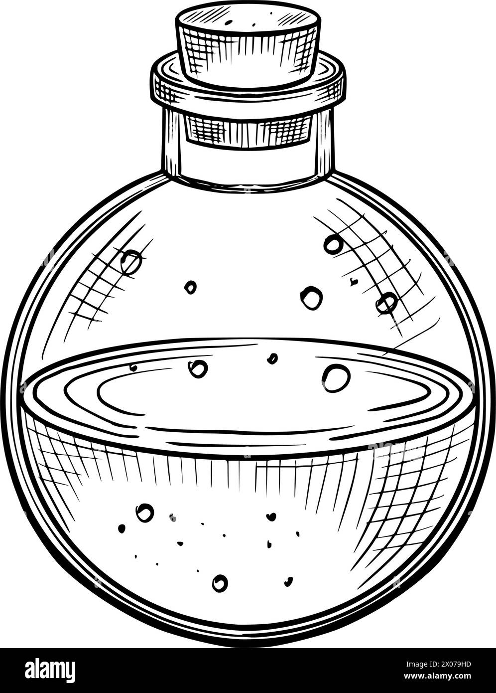 Magic Potion in a round bottle with cork. Vector illustration of ...