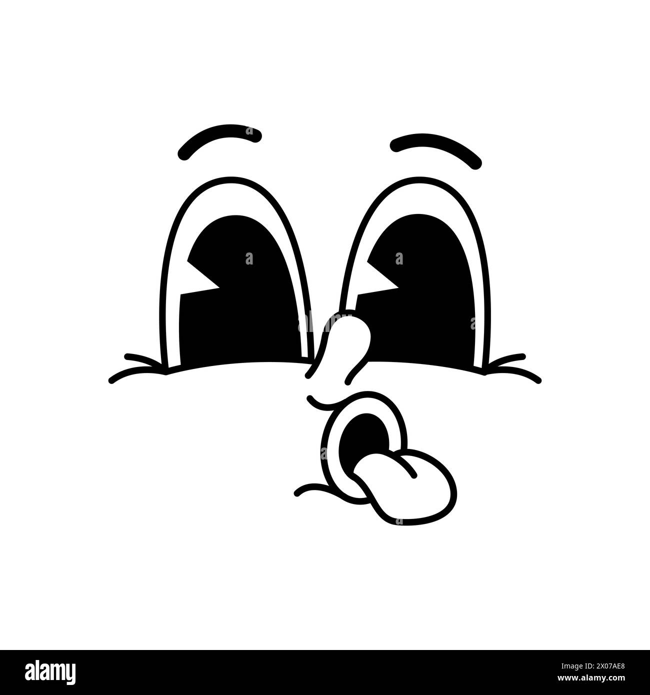 Cartoon funny comic groovy face emotion with sticking tongue. Retro