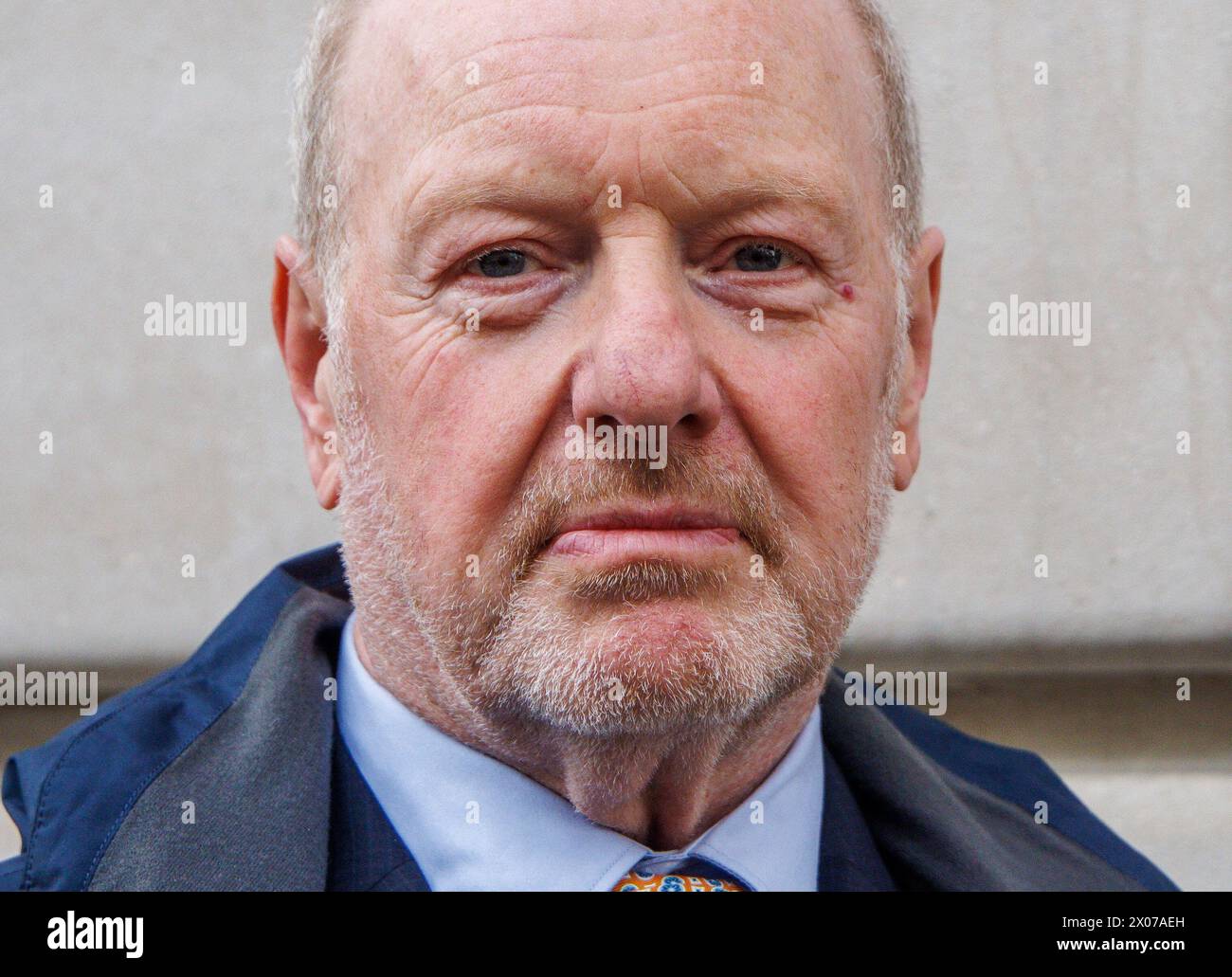 Former sub postmaster Alan Bates, a victim of the Post Office scandal, speaks to the press as he