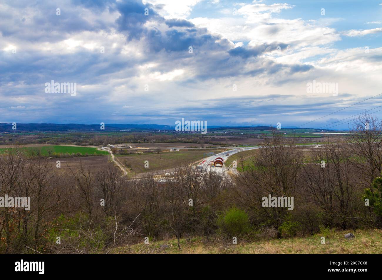 View of the M85 motorway under construction over the tunnel, Sopron, Hungary Stock Photo