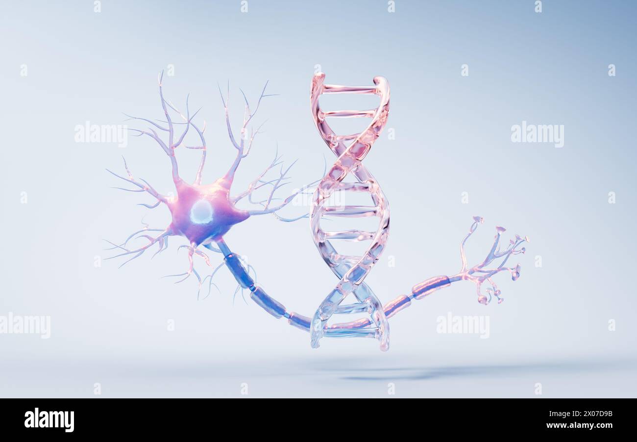 DNA and biology nerve cell background, 3d rendering. 3D illustration ...