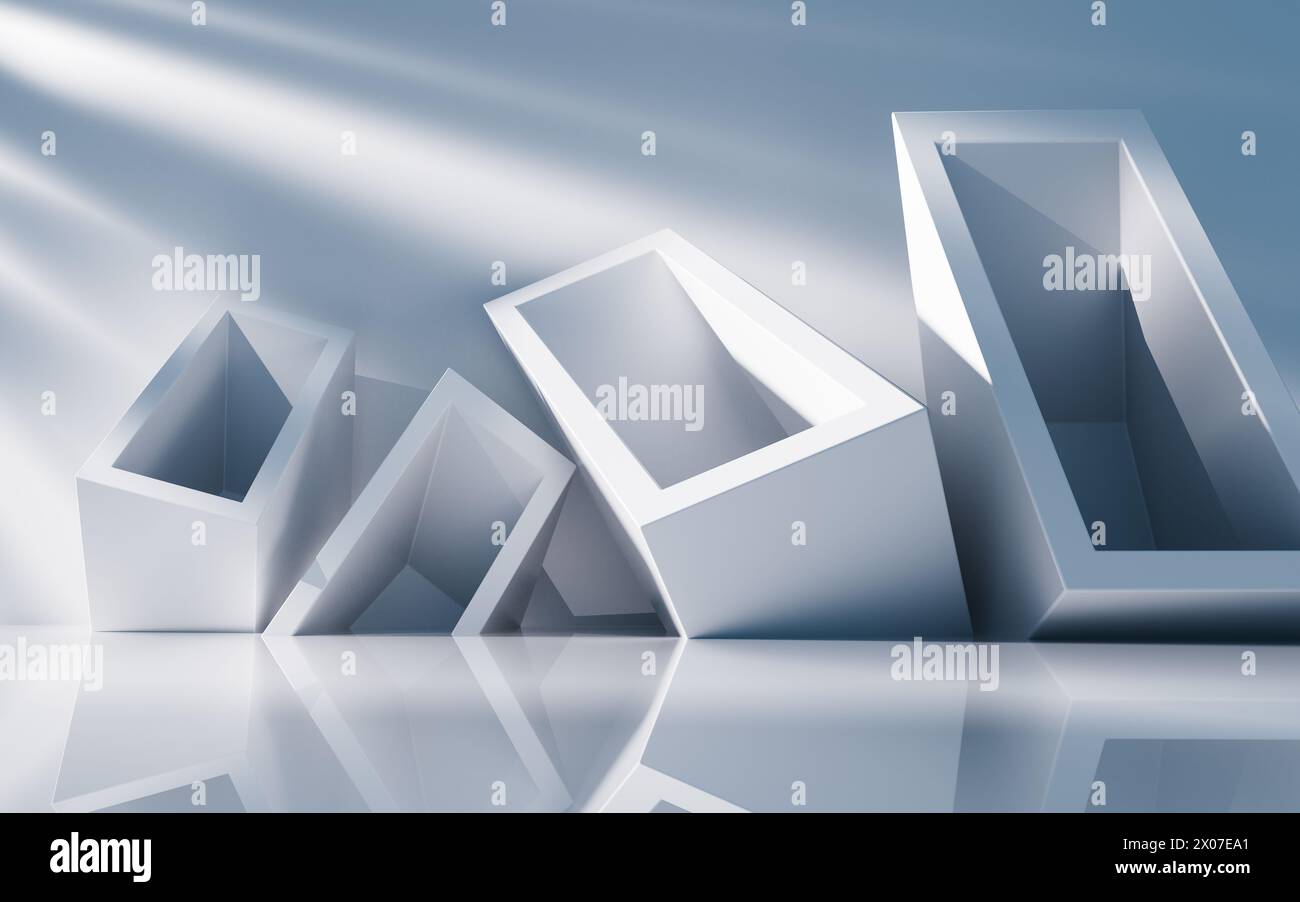 Empty building structure with geometric structure, 3d rendering. 3D ...