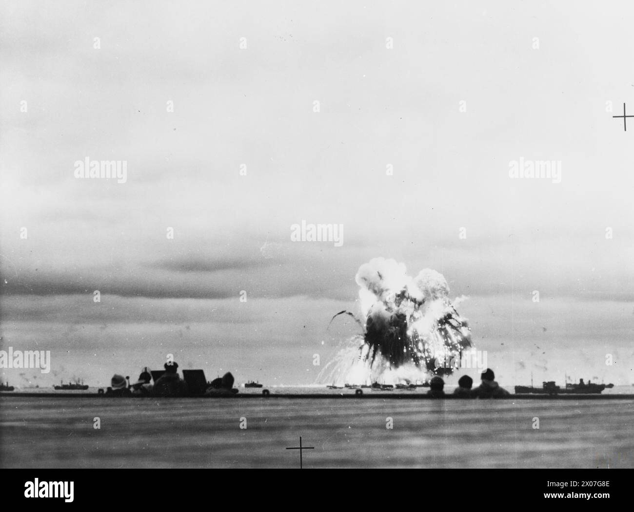 A photograph showing an ammunition ship in a Russian convoy exploding ...