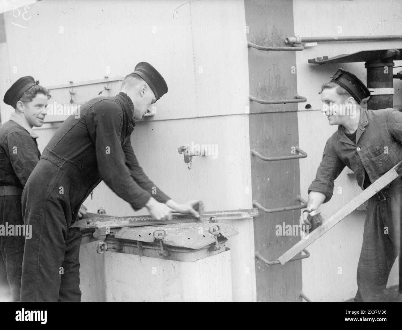 MEN OF HMS AYLMER. 26 FEBRUARY 1945, CLARENCE GRAVING DOCK, LIVERPOOL ...