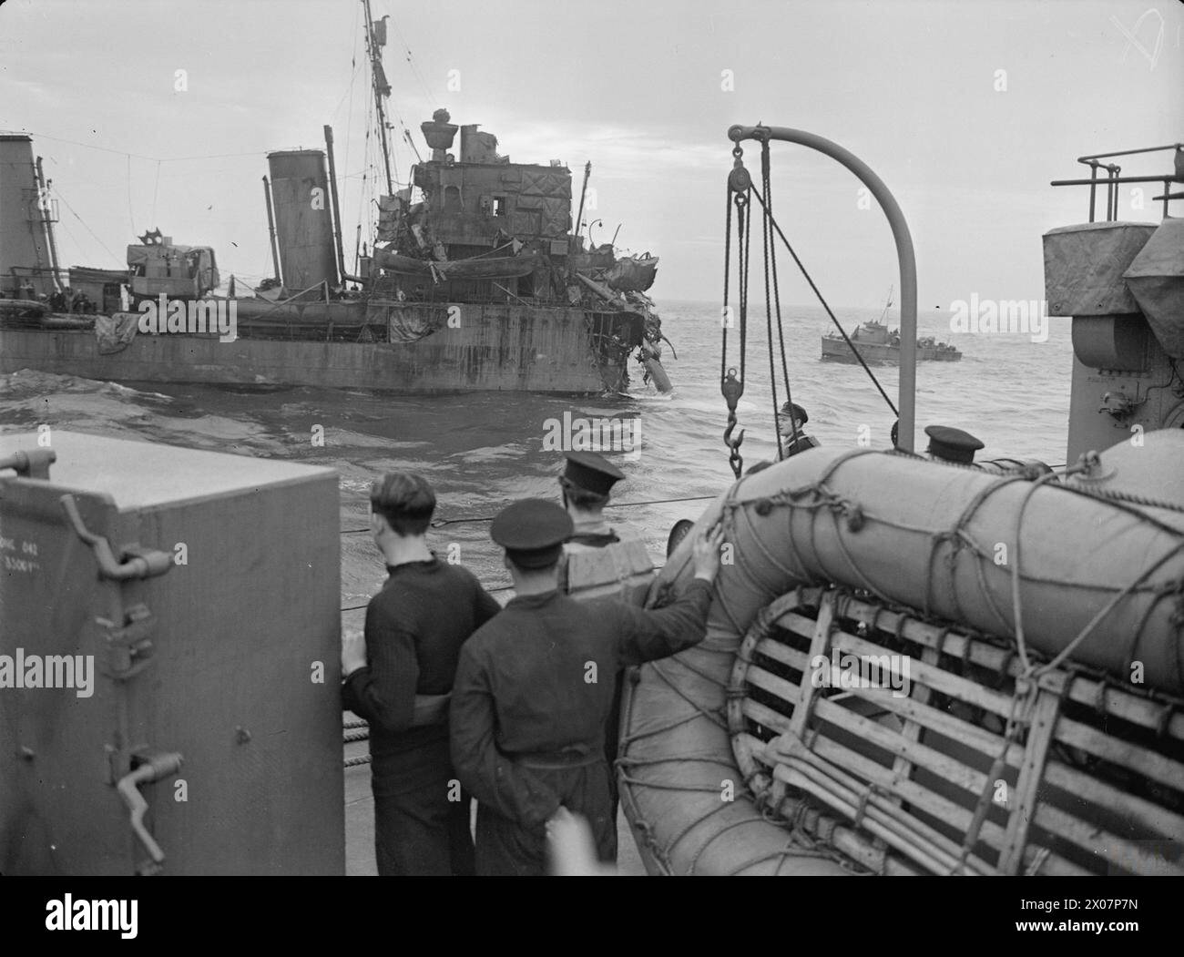 THE DESTROYER HMS EXPRESS DAMAGED. 1940, ON BOARD HMS KELVIN AS SHE ...