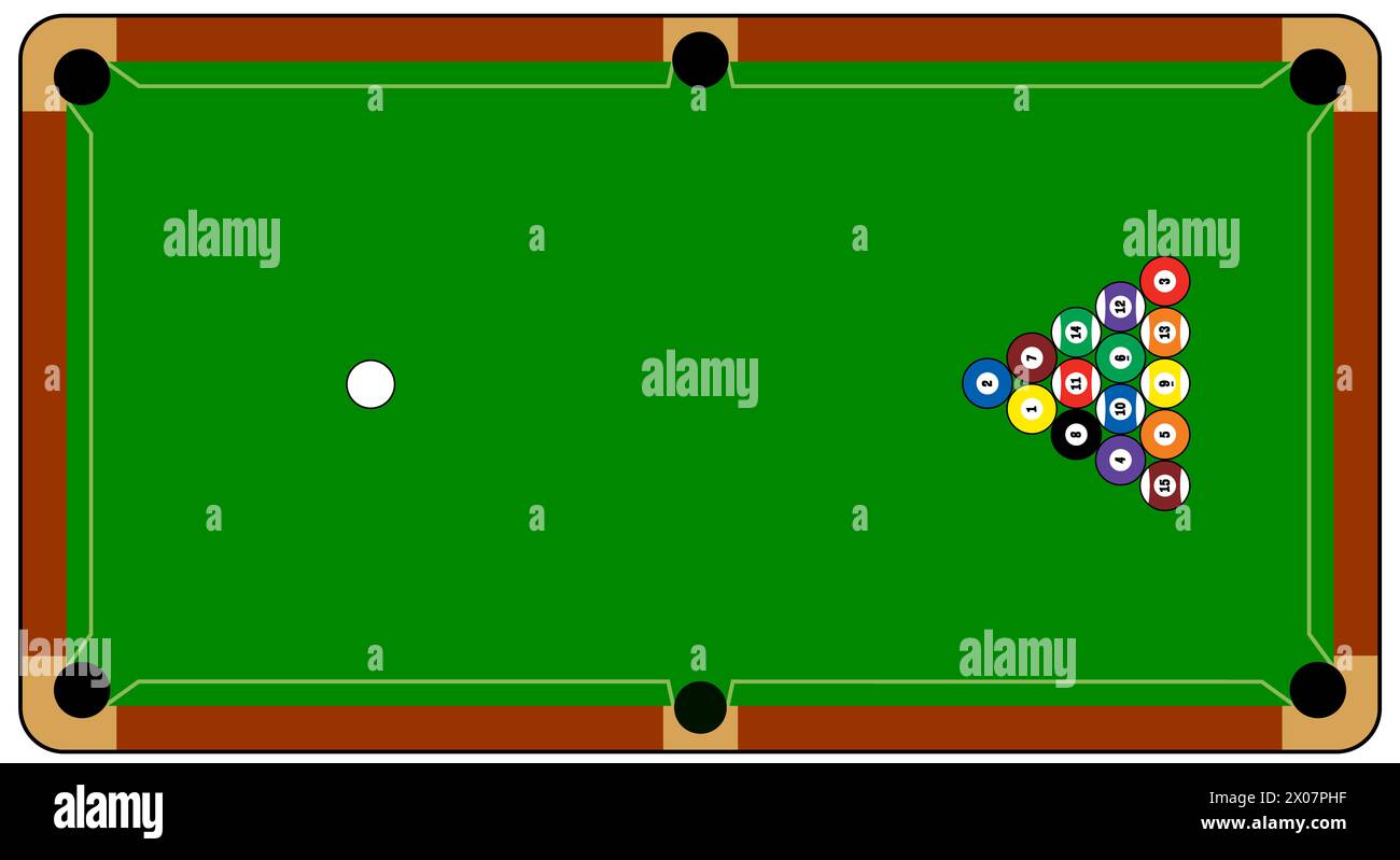 Billiard balls for billiard triangle. Billiard table or snooker table with cues and balls rack