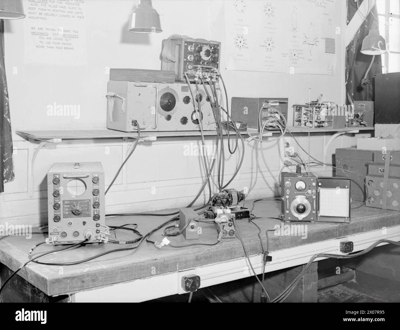 RADAR AND RADAR EQUIPMENT AT HMS ARIEL, ROYAL NAVAL AIR RADIO MECHANICS TRAINING ESTABLISHMENT NEAR WARRINGTON, 24 JULY 1945. - AN/PPN - Ia with test equipment Stock Photo