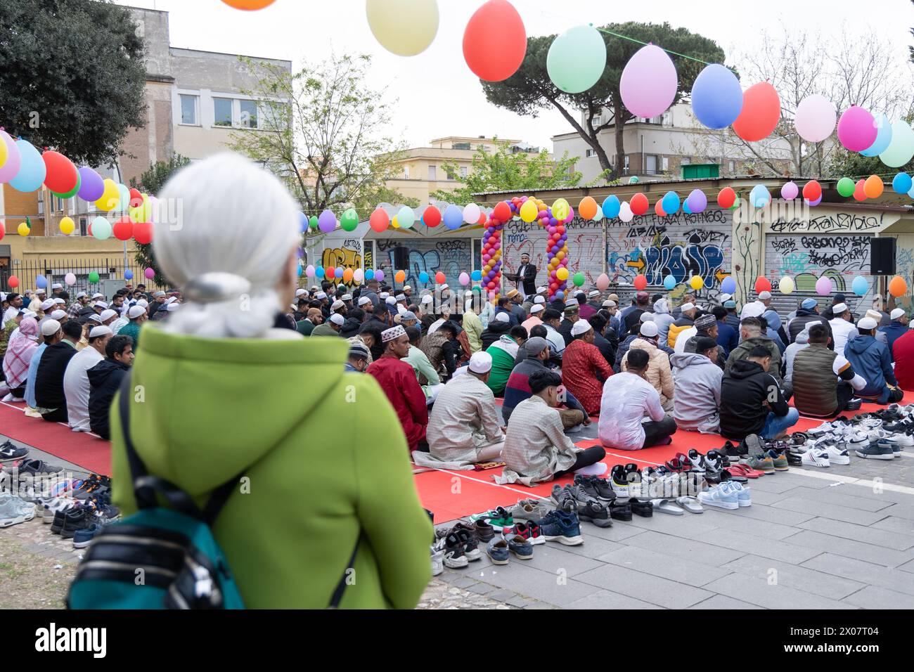 Rome, Italy. 10th Apr, 2024. Muslims celebrate the end of Ramadan ...