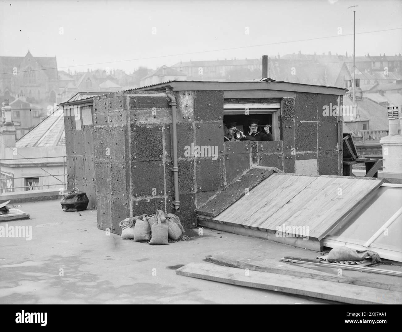 Plastic armour fencing is shown at HMS Forte III, Falmouth, on 3 ...