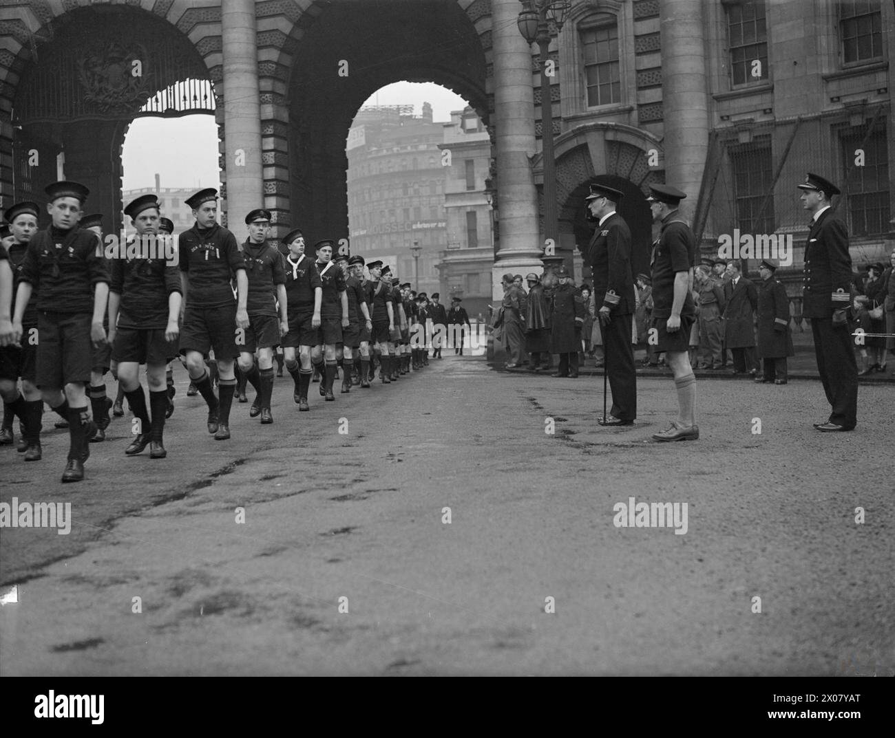 Scout Commander Rear Admiral Servaes takes the salute at the Admiralty Arch during Sea ...