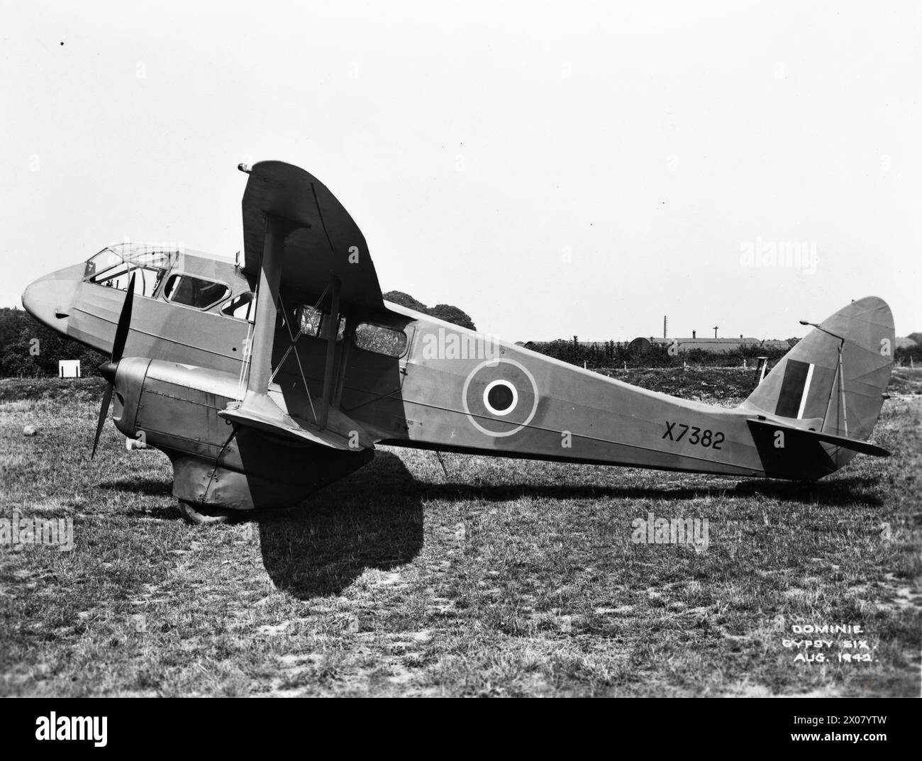 AIRCRAFT OF THE ROYAL AIR FORCE, 1939-1945: DE HAVILLAND DH.89 RAPIDE AND DOMINIE. - Dominie C Mark 1, X7382, which served with the Air Transport Auxiliary, on the ground at Hatfield, Hertfordshire  Air Transport Auxiliary Stock Photo