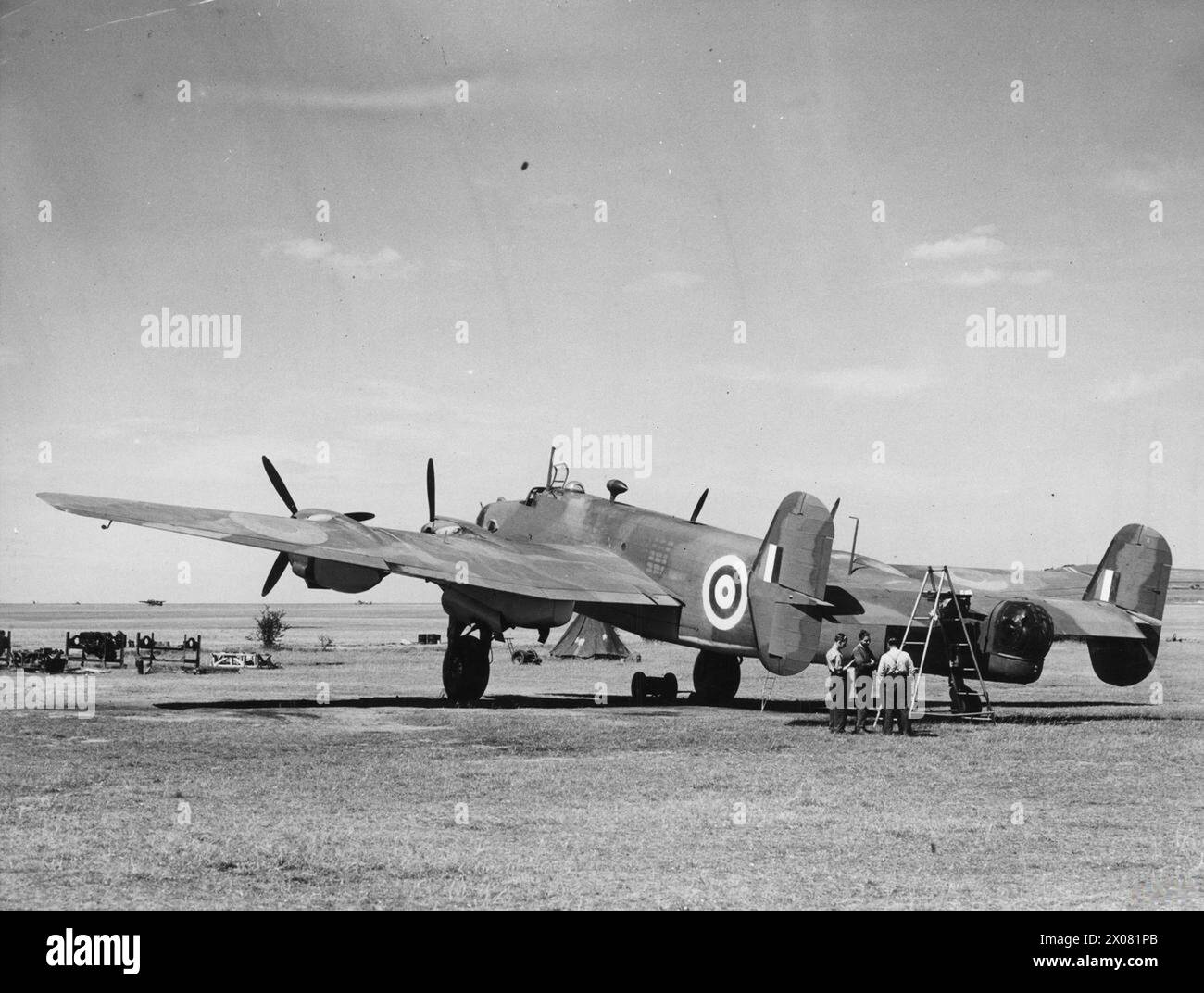 RAF BOMBER COMMAND - Handley Page Halifax Mk I L7245, the second prototype aircraft, at Radlett, Hertfordshire, 1940 Stock Photo