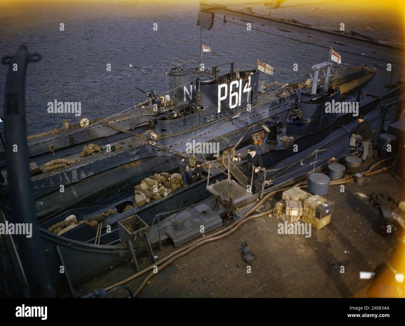 ON BOARD THE SUBMARINE DEPOT SHIP HMS FORTH, HOLY LOCH, SCOTLAND, 1942 ...