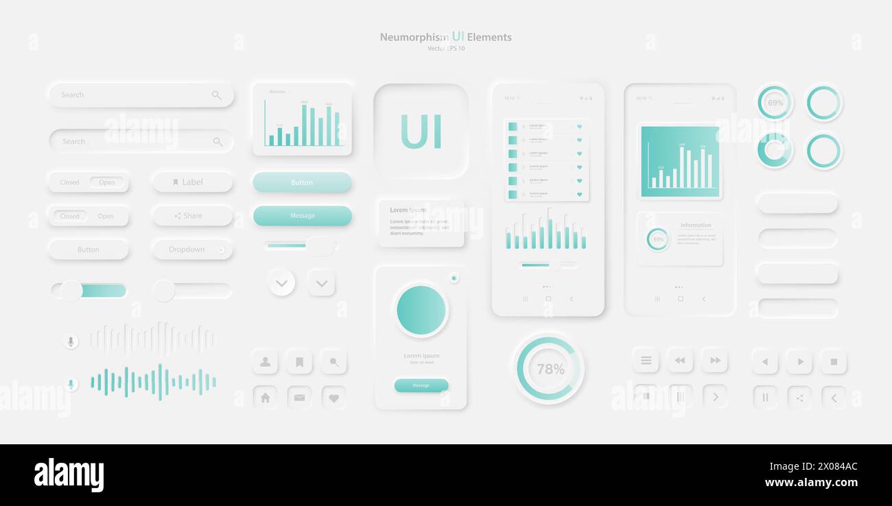 User interface elements for a light-colored mobile application. Stock Vector