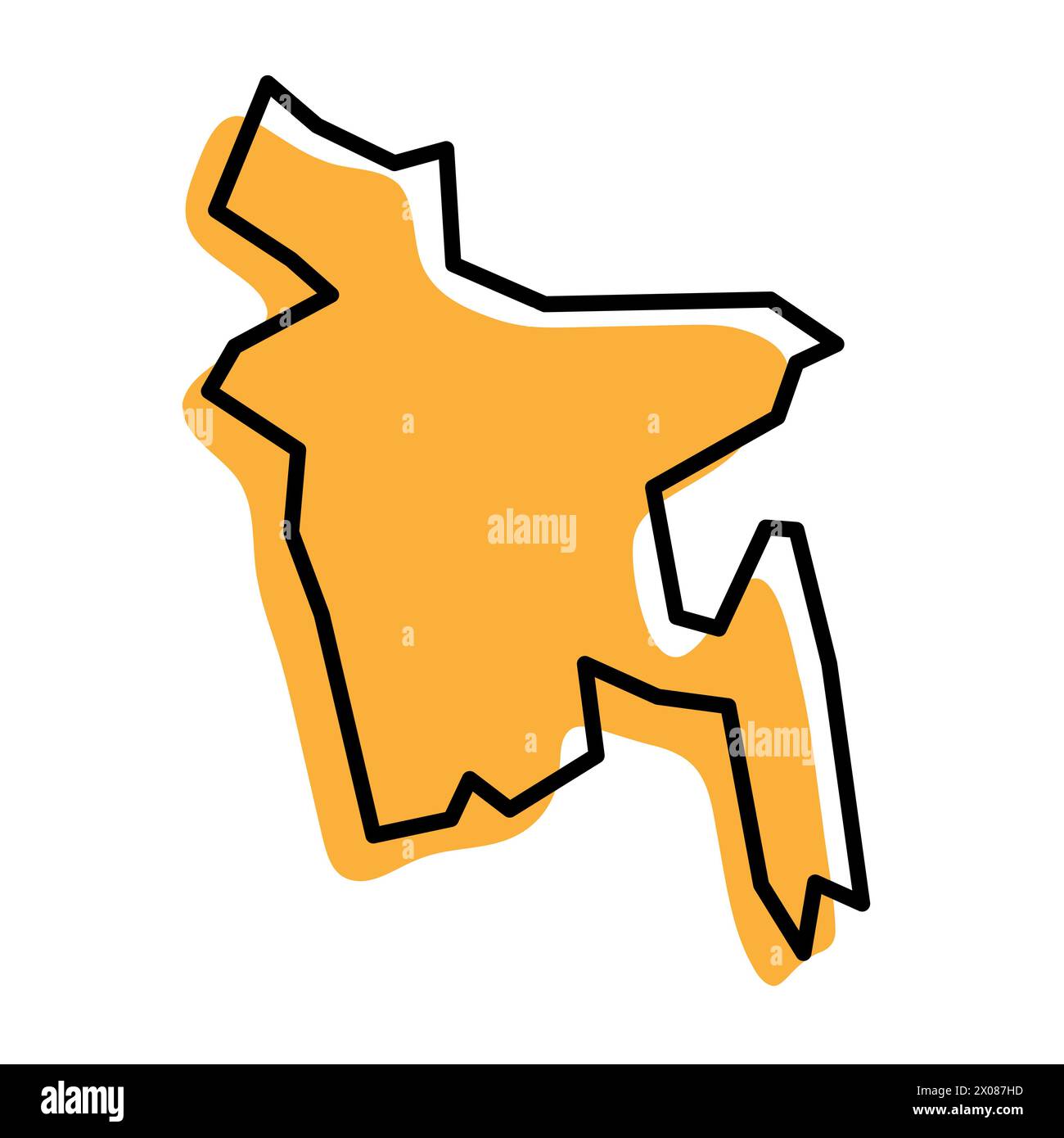 Bangladesh country simplified map. Orange silhouette with thick black ...