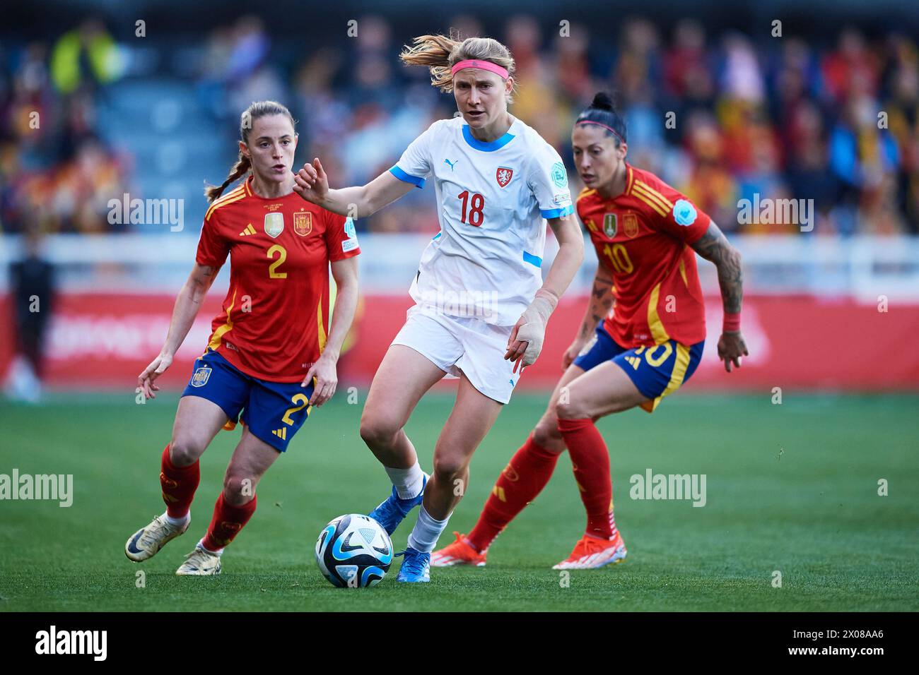 Kamila Dobcova of Czech Republic with the ball during the UEFA Women's EURO Qualifier match between Spain and Czech Republic at Estadio Municipal El P Stock Photo
