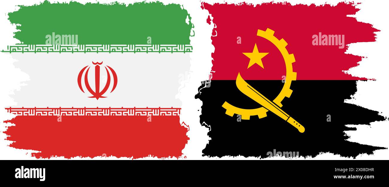 Angola and Iran grunge flags connection, vector Stock Vector